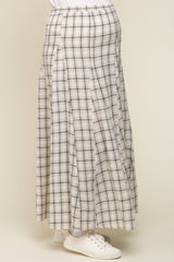 Beige Plaid Linen Maternity Maxi Skirt