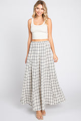 Beige Plaid Linen Maternity Maxi Skirt