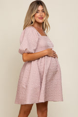 Light Pink Textured Pleated Maternity Dress