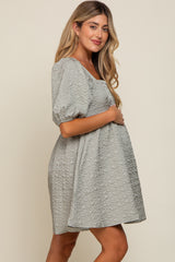 Sage Textured Pleated Maternity Dress