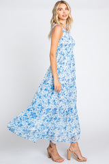 Blue Floral Sleeveless Tiered Maxi Dress