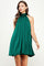 Green Mock Neck Halter Satin Mini Dress