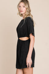 Black Washed T-Shirt Dress With Side Waist Cut Outs