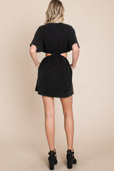 Black Washed T-Shirt Dress With Side Waist Cut Outs