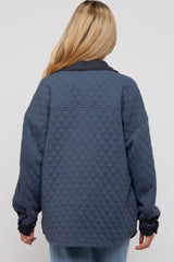 Navy Blue Colorblock Quilted Maternity Shirt Jacket