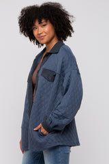 Navy Blue Colorblock Quilted Shirt Jacket