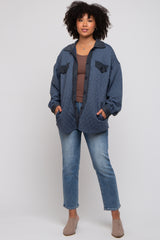 Navy Blue Colorblock Quilted Shirt Jacket