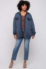 Navy Blue Colorblock Quilted Shirt Jacket