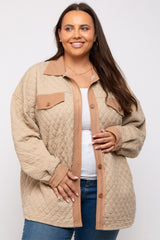 Taupe Colorblock Quilted Maternity Plus Shirt Jacket