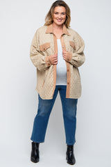 Taupe Colorblock Quilted Maternity Plus Shirt Jacket