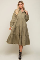 Olive Tiered Button Down Maternity Midi Dress