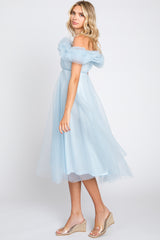 Light Blue Tulle Off Shoulder Midi Dress