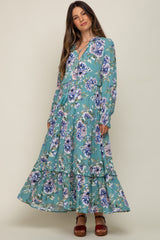 Jade Floral Smocked Ruffle Neck Maternity Maxi Dress