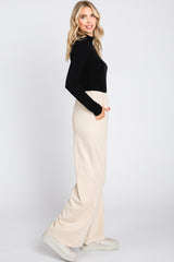 Beige Basic Wide Leg Lounge Pants