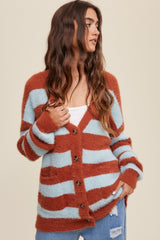 Light Blue Striped Fuzzy Cardigan