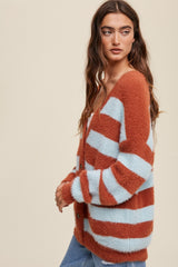 Light Blue Striped Fuzzy Cardigan