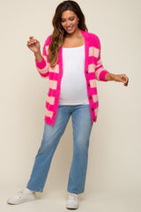 Pink Striped Fuzzy Maternity Cardigan