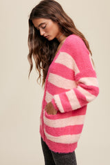 Pink Striped Fuzzy Cardigan