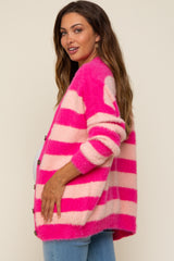 Pink Striped Fuzzy Maternity Cardigan