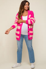 Pink Striped Fuzzy Maternity Cardigan