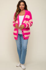 Pink Striped Fuzzy Maternity Cardigan