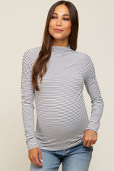 Ivory Striped Mock Neck Long Sleeve Maternity Top