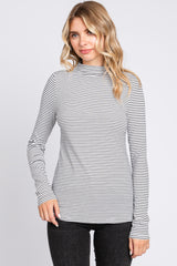 Ivory Striped Mock Neck Long Sleeve Maternity Top