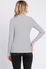 Ivory Striped Mock Neck Long Sleeve Top