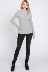 Ivory Striped Mock Neck Long Sleeve Top