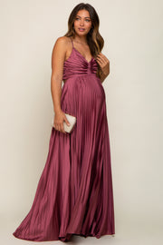 Mauve Satin Pleated Cutout Maternity Gown