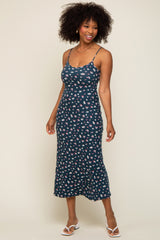 Navy Floral Sleeveless Maternity Midi Dress