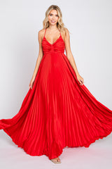 Red Satin Pleated Cutout Maternity Gown