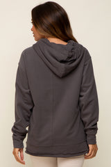 Charcoal Raw Hem Maternity Hooded Sweatshirt