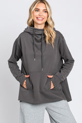 Charcoal Raw Hem Maternity Hooded Sweatshirt