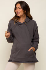 Charcoal Raw Hem Maternity Hooded Sweatshirt