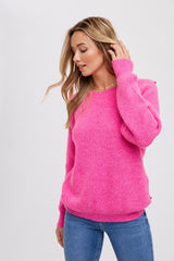 Fuchsia Back Cutout Lace Accent Maternity Sweater