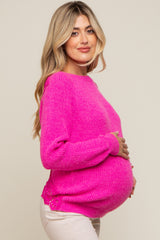 Fuchsia Back Cutout Lace Accent Maternity Sweater