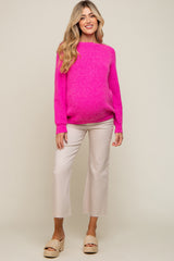 Fuchsia Back Cutout Lace Accent Maternity Sweater