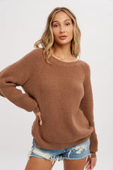 Mocha Back Cutout Lace Accent Sweater