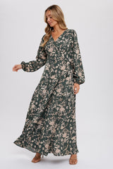 Forest Green Floral Wrap Maternity Maxi Dress