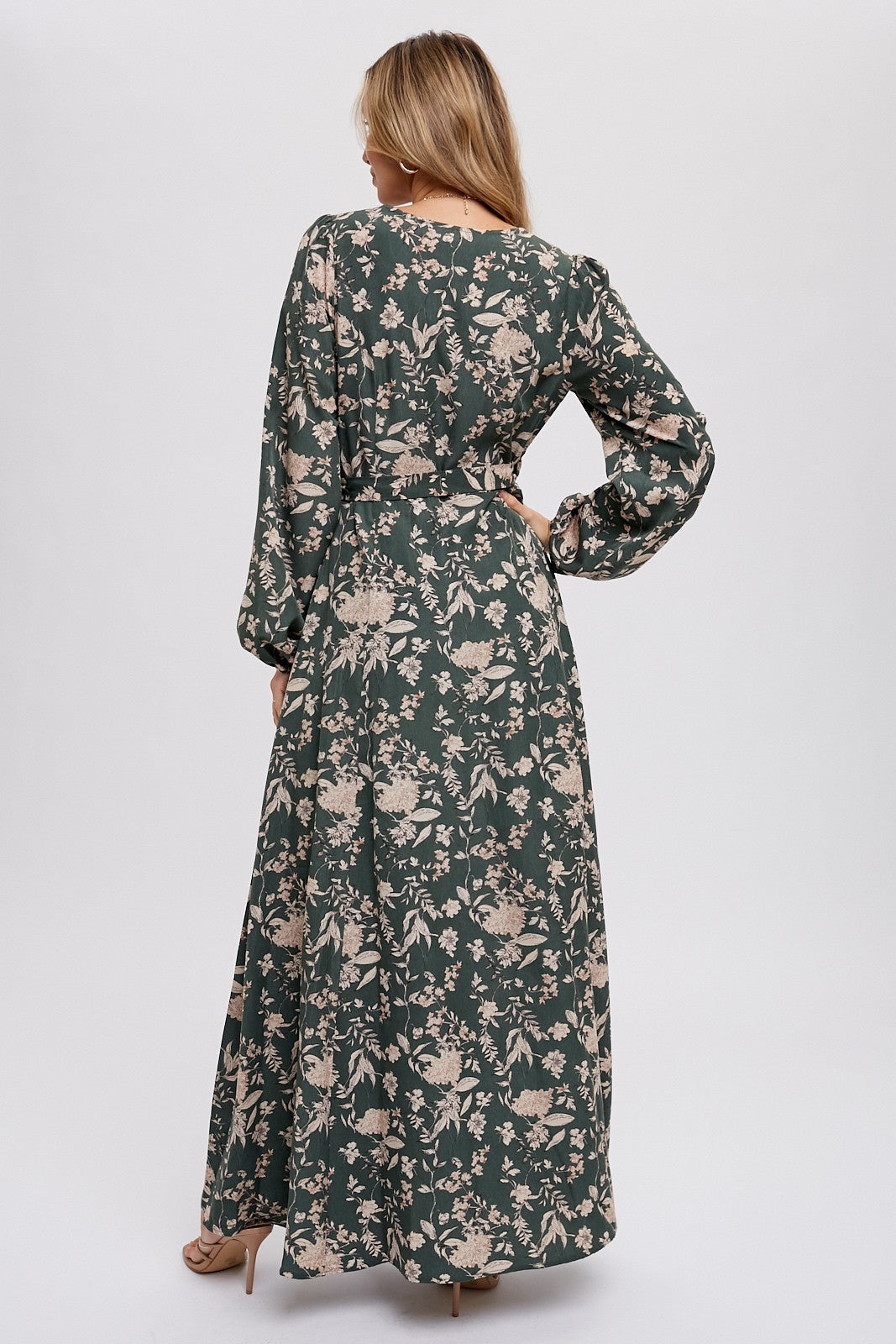 Forest Green Floral Wrap Maxi Dress