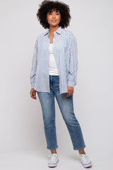 Blue Striped Button Up Long Sleeve Top