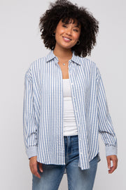 Blue Striped Button Up Long Sleeve Top