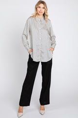 Grey Striped Button Up Long Sleeve Top