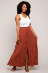 Rust Side Slit Maxi Skirt