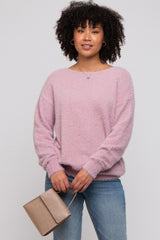 Lavender Fuzzy Knit Boat Neck Sweater