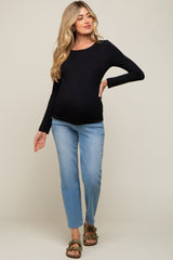 Black Long Sleeve Scoop Back Maternity Top