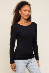 Black Long Sleeve Scoop Back Top