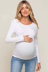 White Long Sleeve Scoop Back Maternity Top