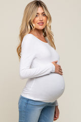 White Long Sleeve Scoop Back Maternity Top